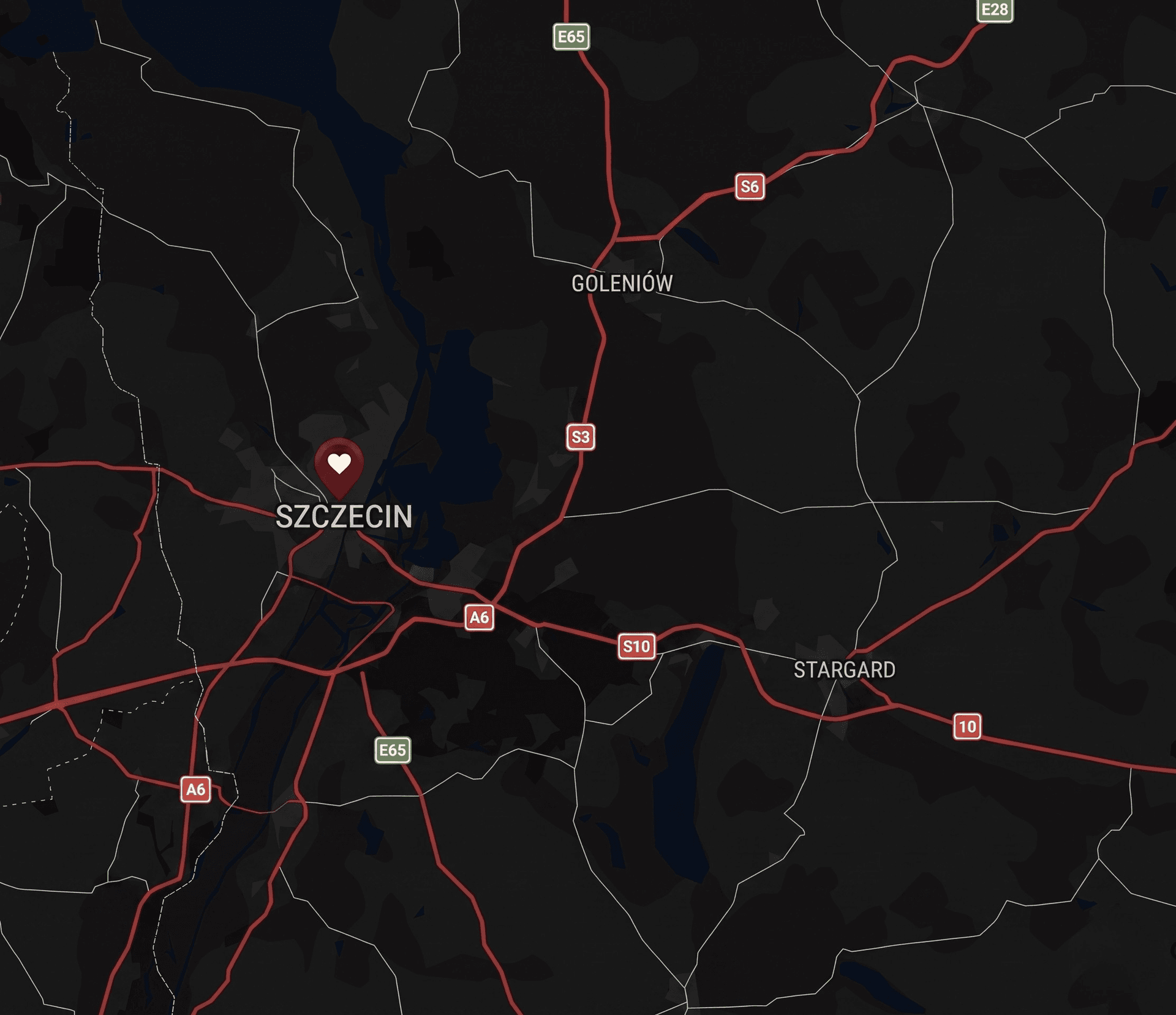 Mapa obszaru działania firmy STmaster obejmująca Szczecin, Goleniów, Stargard i okolice - remonty i usługi zewnętrzne.